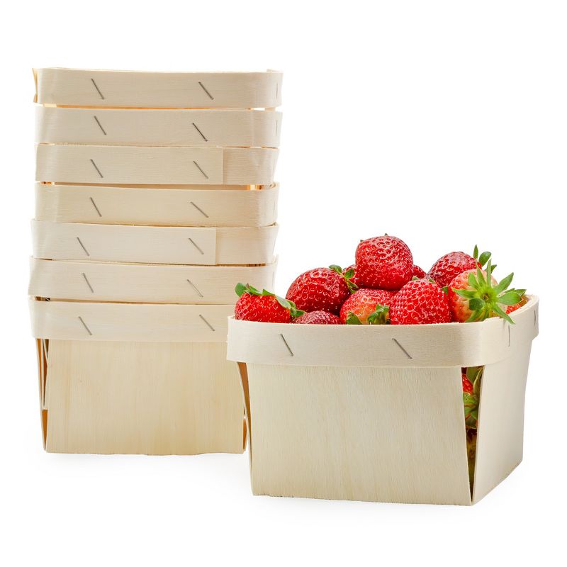 Cornucopia Brands Quart Wooden Berry Baskets, 8pk; Square Vented Wood Boxes for Fruit, Easter, Crafts, 1 of 9