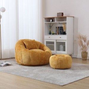 Sapphtopaz Modern Chenille Bean Bag Chair with Ottoman&Pillow Comfy Cloud Couch for Adults with Pumpkin Shape Lazy Sofa for Living Room,Bedroom - 1 of 4