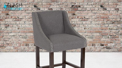 Carmel 32" Transitional Charcoal Fabric Swivel Counter Stool with Wood Accents