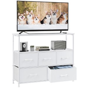 ChicFurnit TV Stands and Consoles Entertainment Center with Storage Cabinets and Open Shelf Media Console for Living Room, White, 39.3"*31.8"*11.8" - 1 of 4