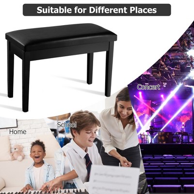 Elegant Solid Wood and Black PU Leather Double Duet Piano Bench with Storage