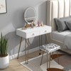 Makeup Vanity Set with 3-Color Dimmable Lighted Mirror, Makeup Dressing Table with Drawers, Padded Stool - 3 of 4
