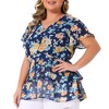 Agnes Orinda Women's Plus Size V Neck Short Sleeve Floral Print Tiered Peplum Blouses - 2 of 4
