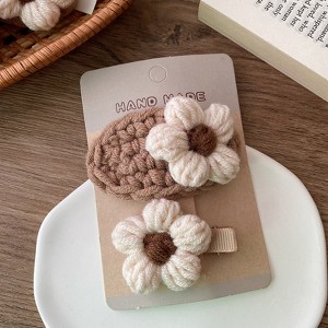 MyKids-Usa Adorable Handcrafted Knitted Hair Accessories For Children And Teens: Beige Floral Hair Clip And Plush Hairband - 1 of 3