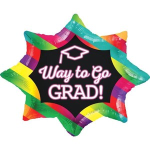 LoonBalloon 28 Inch Way to Go Grad! Neon & Stripes Medium Size Graduation Theme Balloon Set with 4 pcs Latex - 1 of 1