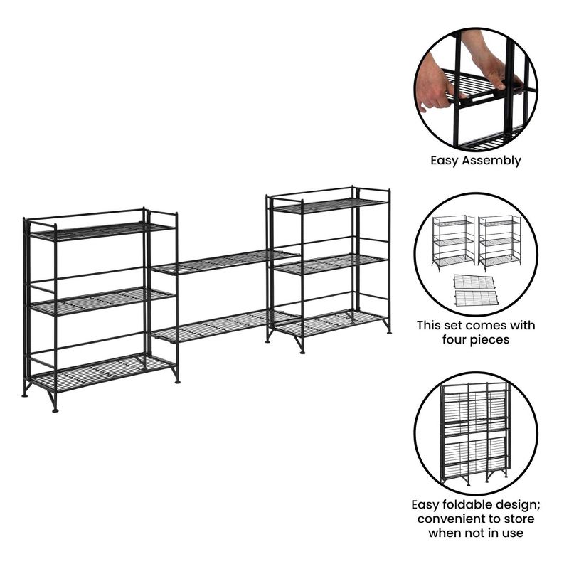 Breighton Home 32.5&#34; Extra Storage 3 Tier Wide Folding Metal Shelves with Set of 2 Deluxe Extension Shelves Black, 4 of 9