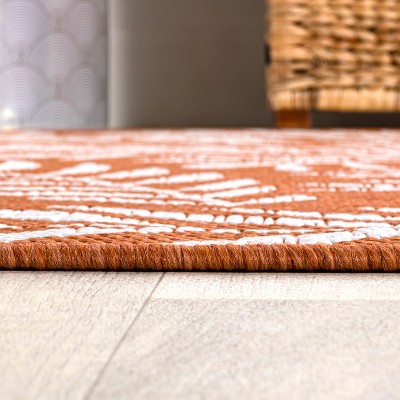 JONATHAN  Y Santa Monica Nevis Palm Frond 2 x 10 (ft) Loomed Polypropylene Orange/Cream Rectangular Indoor/Outdoor Floral/Botanical Coastal Runner rug