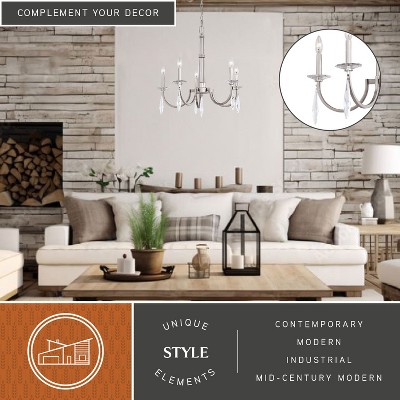 VAXCEL Hoyne 5 Light Crystal and Polished Nickel Candle Chandelier