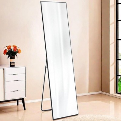 GlasFlength Full Length Mirror with Stand, Wall Hanging or Leaning Against, 59"X16"X3", Black