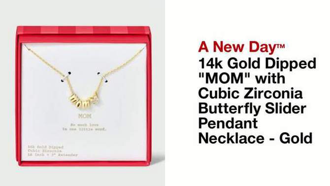 14k Gold Dipped &#34;MOM&#34; with Cubic Zirconia Butterfly Slider Pendant Necklace - A New Day&#8482; Gold, 2 of 6, play video