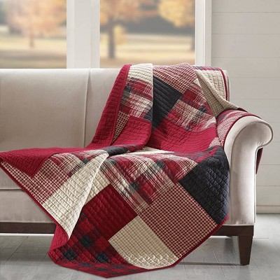 Sunset Red Plaid Cotton Reversible Quilted Throw