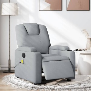 vidaXL Electric Massage Recliner - Light Gray Fabric Wingback Armchair With Vibration, Auto Adjust Function, Cup Holders For Living Room Comfort - 1 of 4