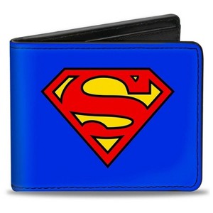 Mens Superman Symbol on Blue Vegan Leather Bi-Fold Wallet - 1 of 3