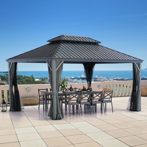 UNISOAR Hardtop Gazebo with Netting & Curtains - 1 of 4