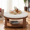 Mshliw Modern 36" Round 2-Tier Ottoman Coffee Table with Wheels, Button Tufted Waterproof Linen Top & Wood Storage Shelf for Living Room - 2 of 4