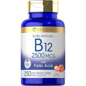 Carlyle Vitamin B12 Supplement 2500 mcg | with Folic Acid | 250 Fast Dissolve Tablets | Natural Berry Flavor - 1 of 4