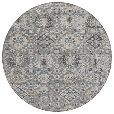 Gray And Copper Floral Medallion Washable Indoor Outdoor Area Rug