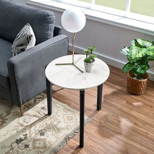 NicBex Modern Imitation Marble Round Coffee Table with Solid Wood Legs,Rubber Wood Side Table,Center Table for Living Room - 1 of 4
