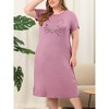 Agnes Orinda Women's Plus Size Soft Knit Cute Cat Print Short Sleeve Split Hem Pockets Midi Sleep Shirts Nightgowns - 2 of 4