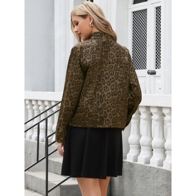 INSPIRE CHIC Women's Long Sleeve Stand Up Collar Leopard Casual Lightweight Button Down Jackets Medium Brown — фото 3