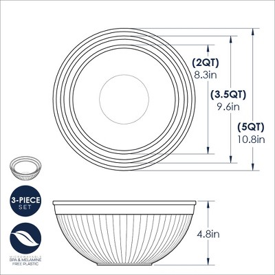White 3-Piece Melamine Prep and Serve Mixing Bowl Set