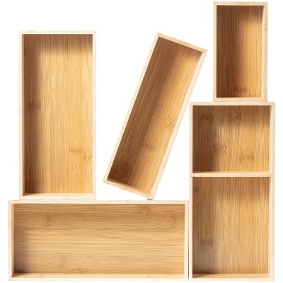 Luminuxe Bamboo Drawer Organizer Set, 5 Piece Non-Slip Versatile Storage Trays for Kitchen Utensils, Bathroom Essentials, Makeup & Jewelry Drawer Organizer Set — фото 7