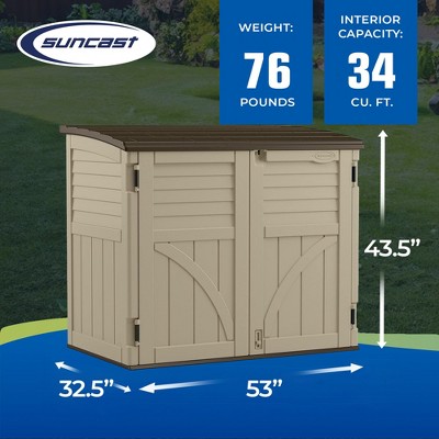 Suncast 34 Cu Ft Horizontal Compact Storage Shed – Resin Outdoor Patio Box, Sand