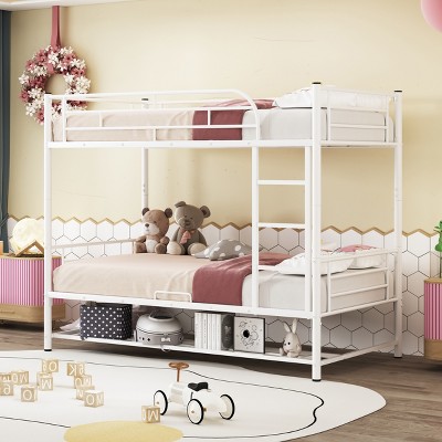Twin Over Twin/Full Over Full Metal Bunk Bed with Shelf and Guardrails - ModernLuxe