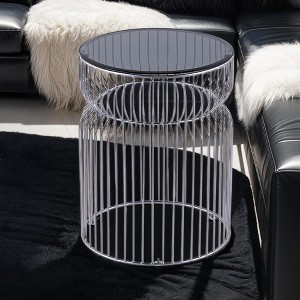 21" Metal Frame Modern End Table with Tinted Tempered Glass Top for Living Room - 1 of 4