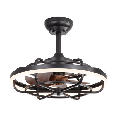Airsurfer 20" Semi-Flush Mount Caged Ceiling Fan with LED Light, Remote, 5 ABS Blades, Memory Function, Matte Black