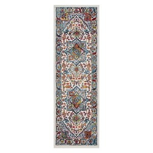 HomeRoots 7' White And Blue Medallion Runner Rug - 1 of 4