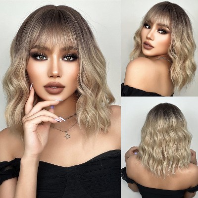 Jessie's Wig 14Inch Bob Wig With Bangs Synthetic Hair Gradient Blonde1 Pc/Pack