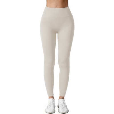 AZL1 Life Concept Pants, XL Size High-Waisted Ribbed Leggings for Yoga Training and Daily Athletic Wear, White, 12.2"*10.63"*0.78"