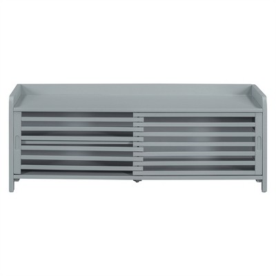 Tramull Distressed Shutter Storage Bench with Cushion, Retro Shoe Bench for Entryway, Living Room Organizer in 5 Colors