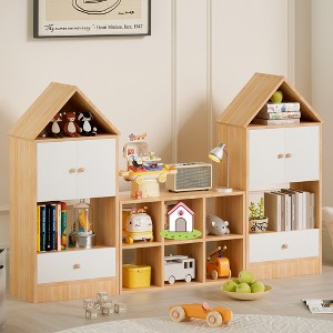 Kids Bookshelf And Toy Storage Organizer, Playful House-Shaped Children Bookcase Display Rack, For Nursery, Playroom, Living Room, Easy Assembly - 1 of 4