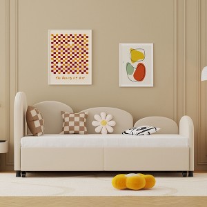 Modern Velvet Upholstered Twin Size Daybed Frame with Additional Bed Frame, Ideal for Bedroom and Living Room - 1 of 4