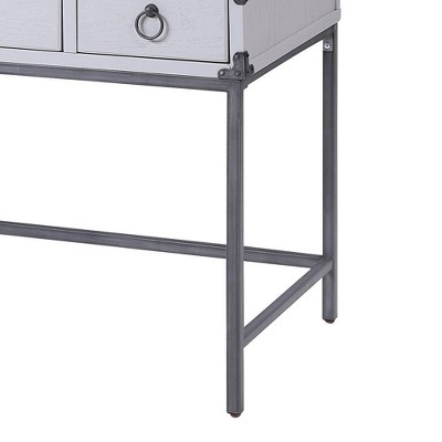 Gray Wood Writing Desk with Drawers and Metal Legs