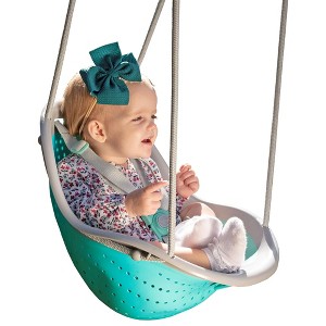 Sweeng Child Swing with Ease Z Adjust Harness Straps, Collapsible and Flexible Design, and Easy Hang Metal Hooks for Patio, Lawn, and Garden, Teal - 1 of 4