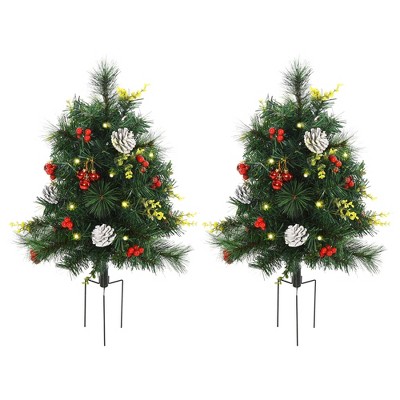 NAYSAYE 22.5 Inch Artificial Pine Christmas Tree 2 Pack with Pinecones and Berries for Outdoor Decoration, Green, 13"*13"*29.5"