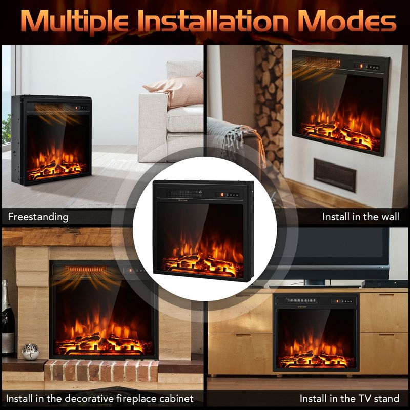 Costway 18 inch Electric Fireplace Insert Freestanding & Recessed 1500W Stove Heater, 4 of 11
