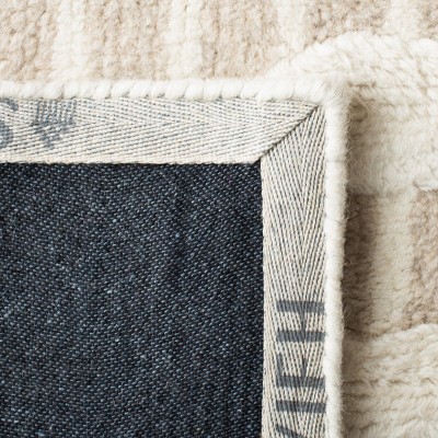 Beige and Ivory Hand-Knotted Wool Shag Runner Rug