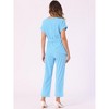 INSPIRE CHIC Women's Round Neck Short Sleeve Belted Asymmetry Tops and Elastic Waist Trousers 2 Piece Sets - 4 of 4
