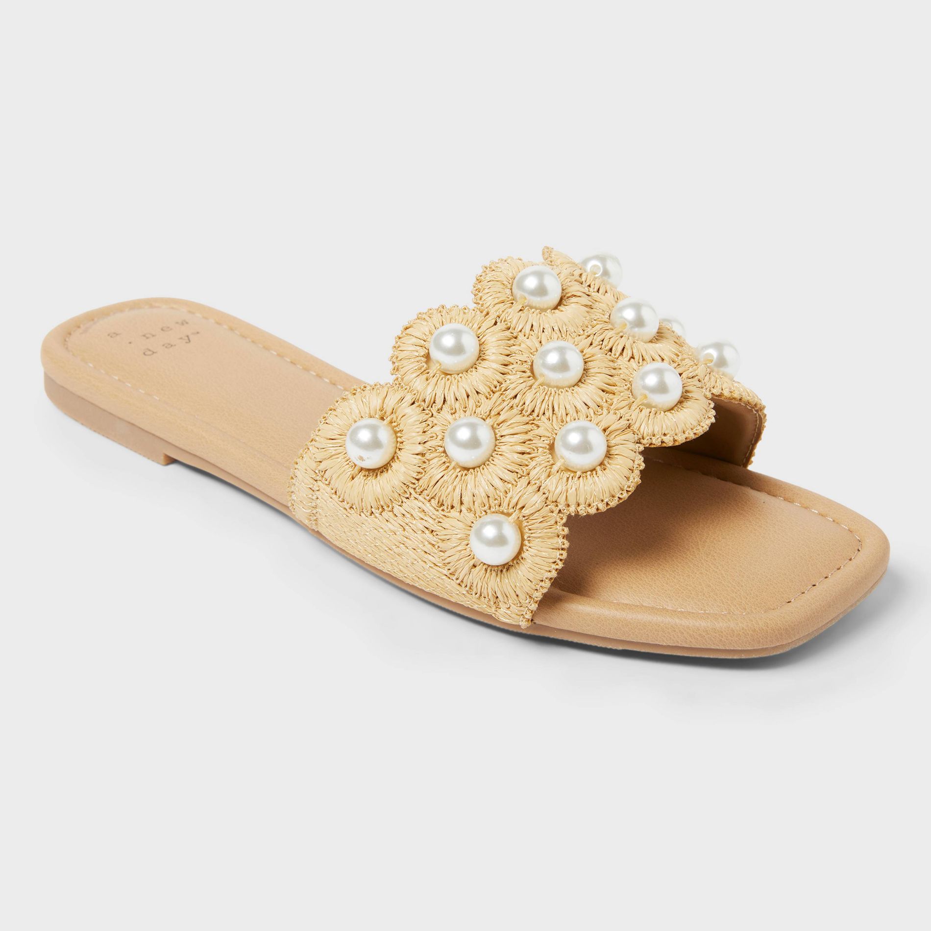 Women's Delaney Ornament Slide Sandals with Memory Foam Insole - A New Day™ Tan