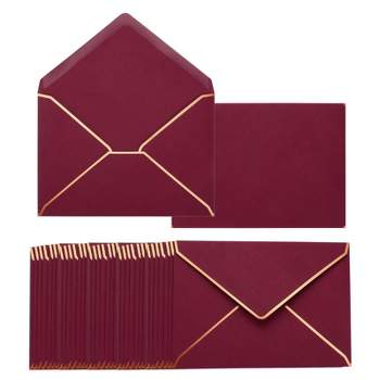 Unique Bargains Office Invitations Graduation Parties Card Gold Border V Flap Envelopes Red