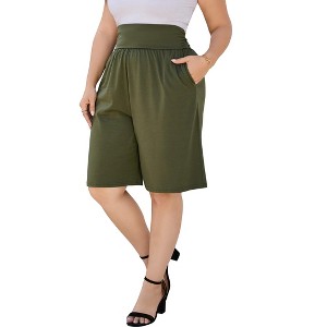 Plus Size Women's Bermuda Shorts Cotton Drawstring High Waisted Casual Athletic Sweatpants Shorts with Pockets - 1 of 1