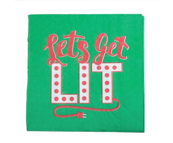30 Watt 20ct Let's Get Lit Holiday Beverage Napkins