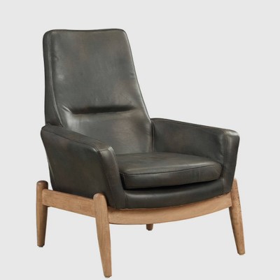 Dolphin Black Top Grain Leather Accent Chair with Tapered Wood Legs