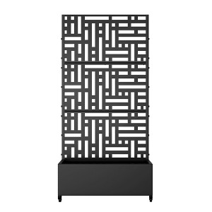 Lirago 6 ft. H x 3 ft. W Metal Planter Box privacy screen Garden Bed with Trellis and Wheels - Black - 1 of 4