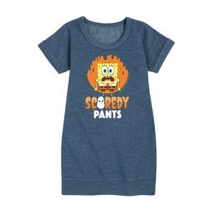 - SpongeBob SquarePants - SpongeBob Scaredy Pants Graphic Short Sleeve Fleece Dress - 1 of 4