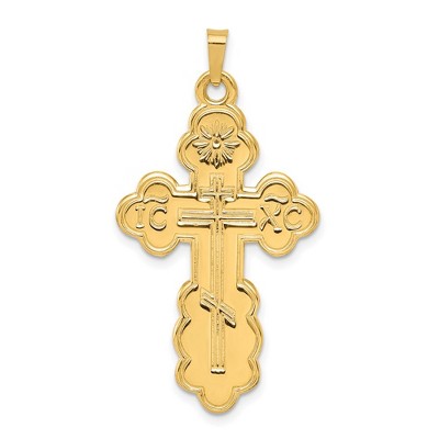 Black Bow Jewelry 14k Yellow Gold Hollow Eastern Orthodox Cross Pendant, 22 x 40mm